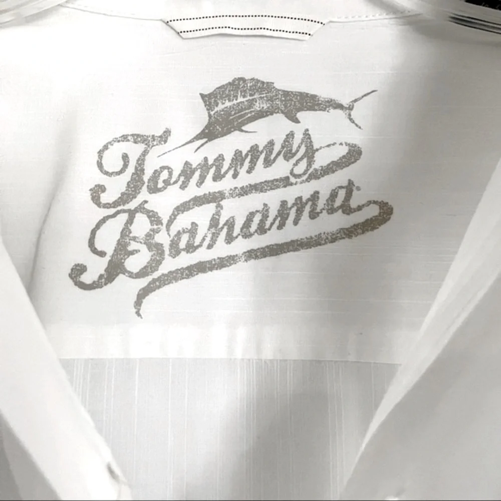 Tommy Bahama Bright White Lux Cotton Embossed Khaki Marlin Relax Edition Shirt